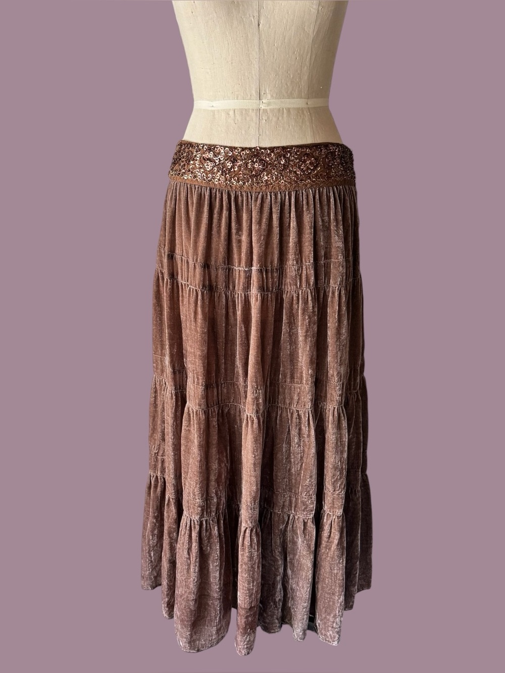 Vintage Y2K BCBG Velvet Sequin Beaded Maxi Skirt